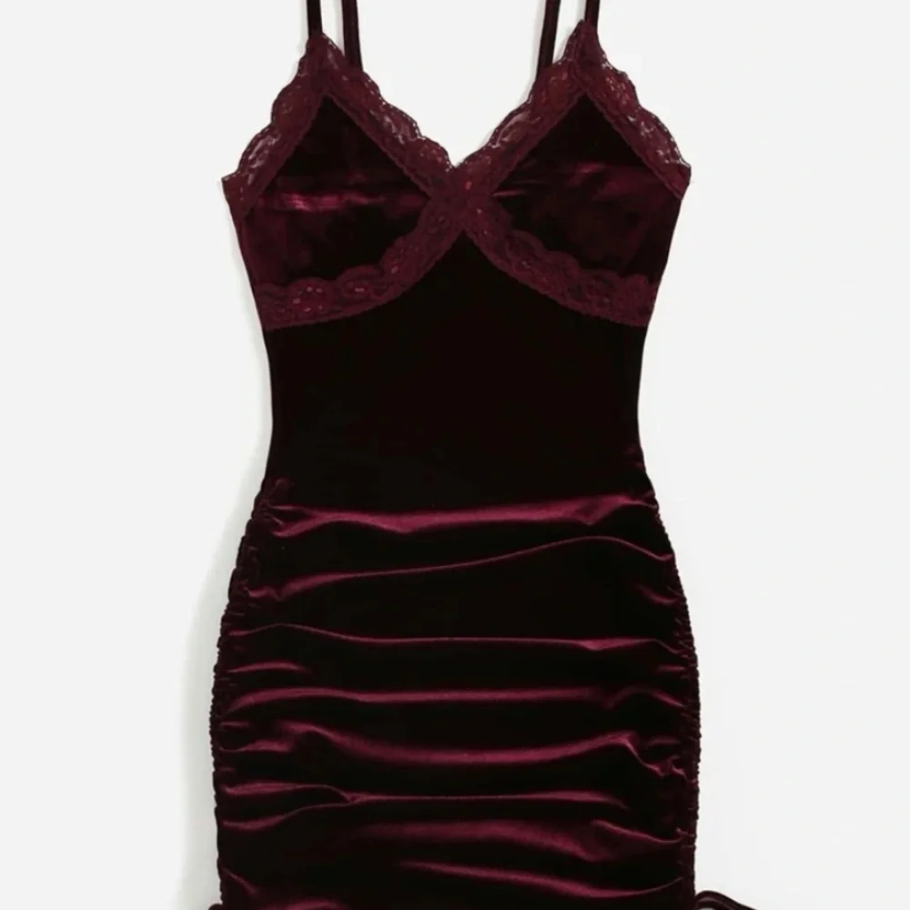 Solid Ruched Drawstring Velvet Dress - Picture 1 of 5